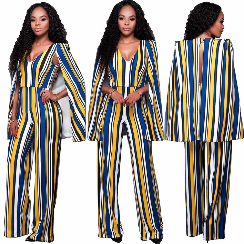 Xtaren Striped short sleeved cape Jumpsuit